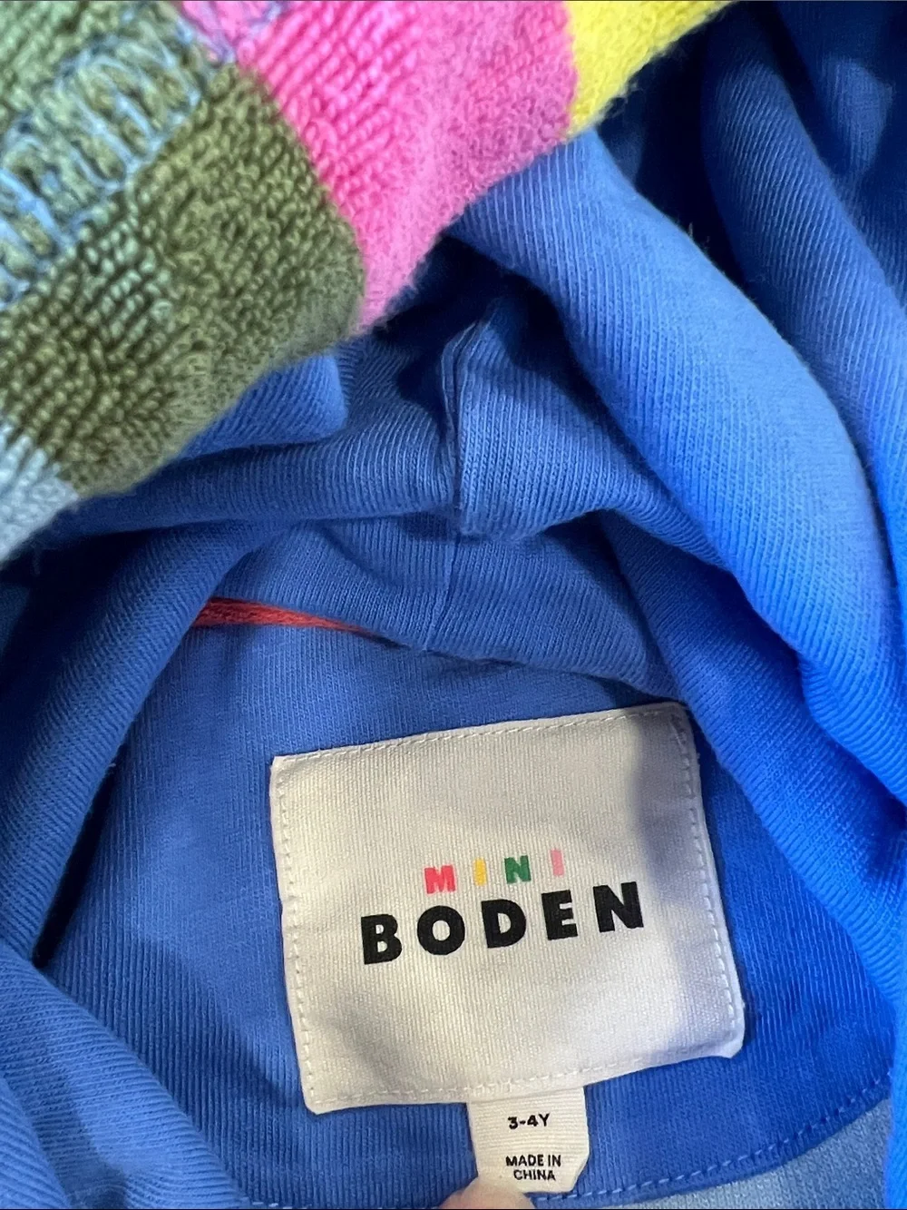 Mini Boden rainbow stripe Terrycloth toweling hoodie swim cover 3-4 years